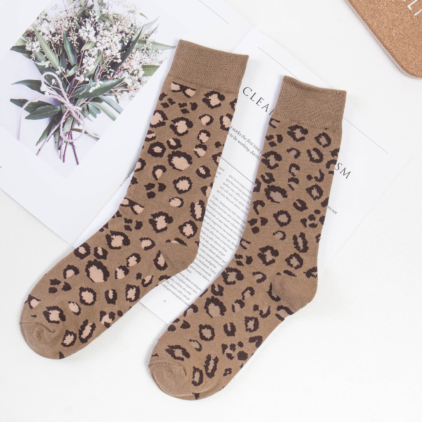 Autumn And Winter Cotton Leopard Print Tube Socks