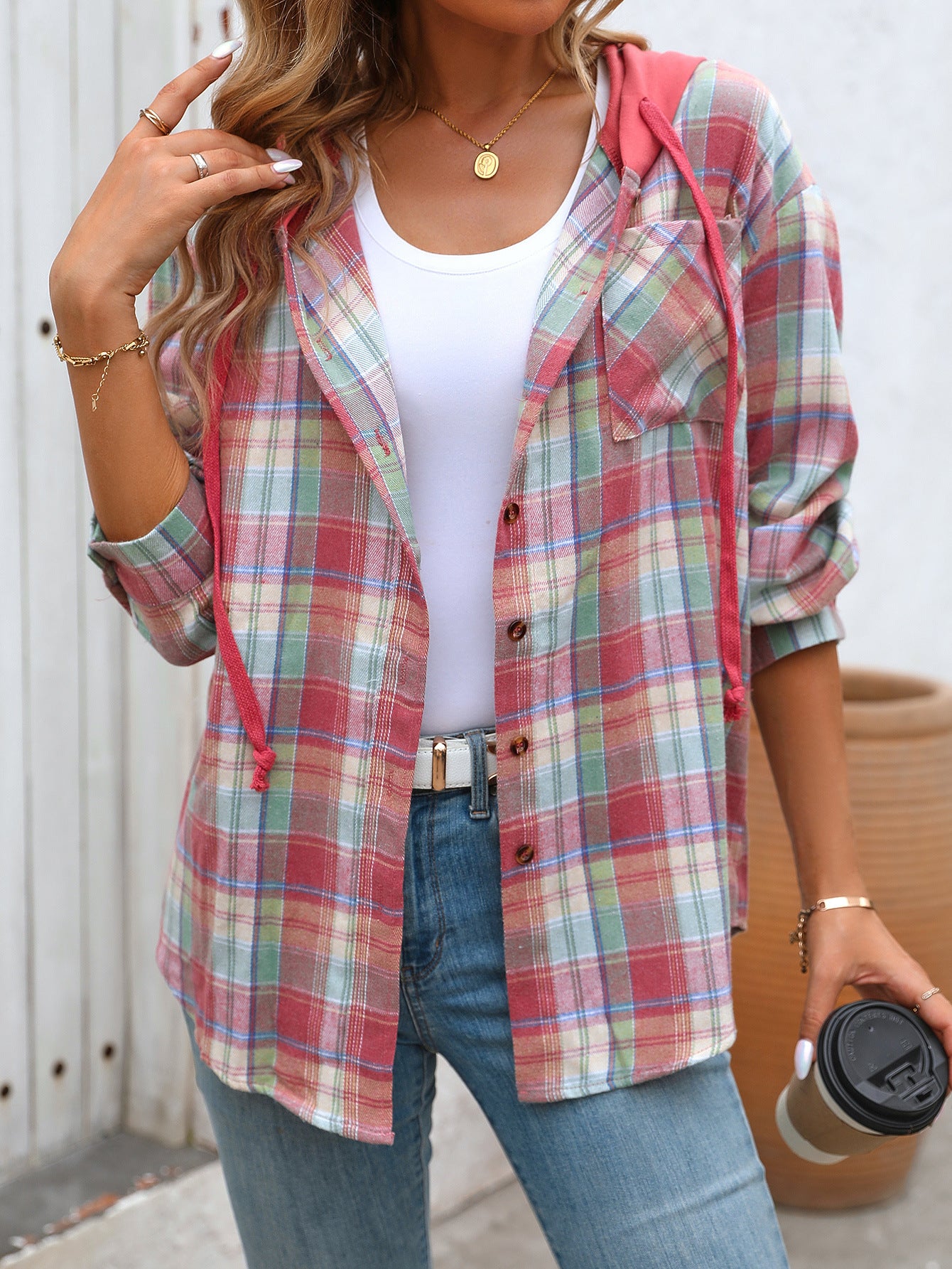 Women's Casual Fashion Loose Plaid Shirt