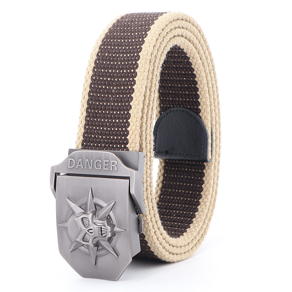 Skull Alloy Thickened Canvas Belt Lengthened Automatic Buckle