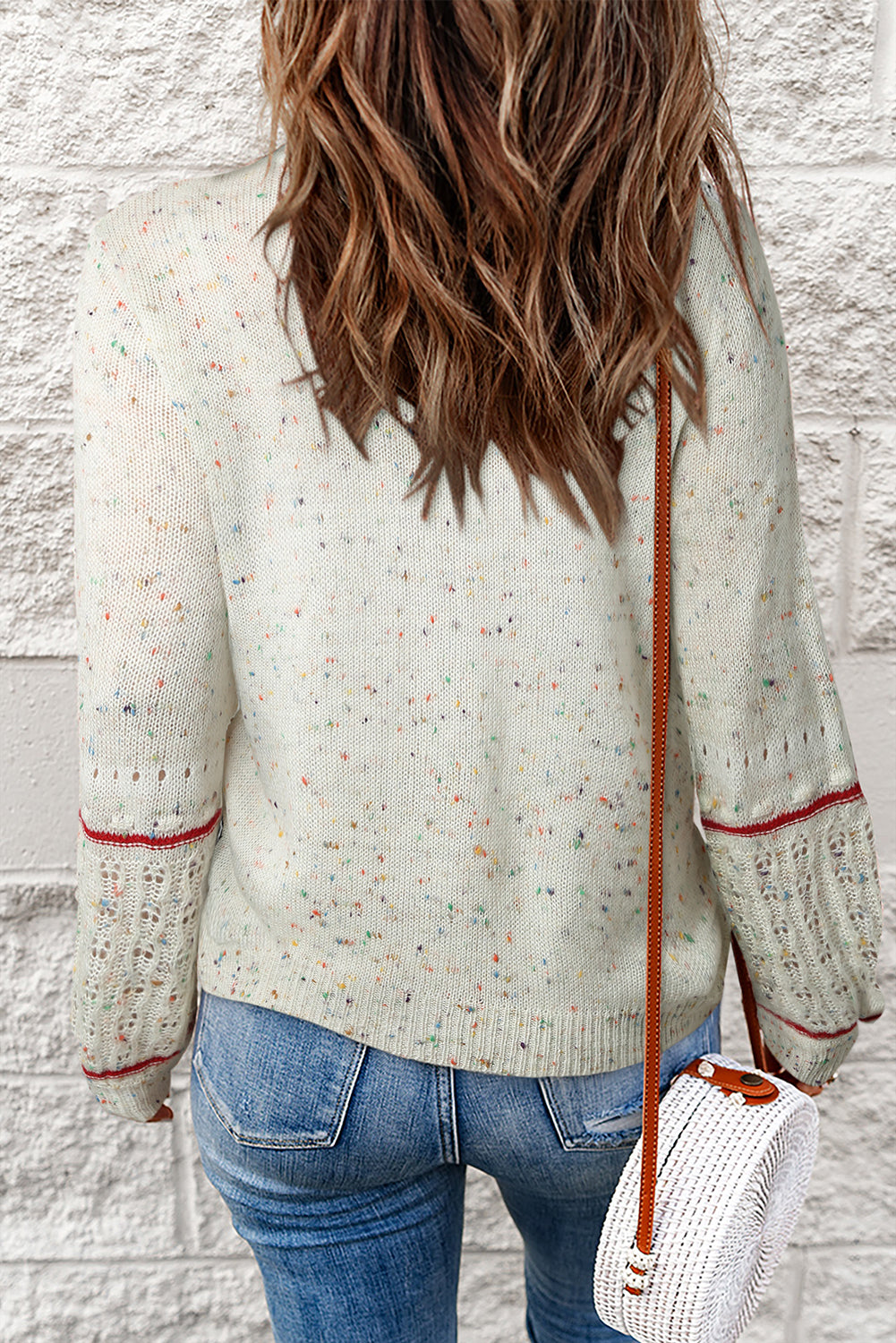 White Pilling Detail Patterned Sleeve Sweater