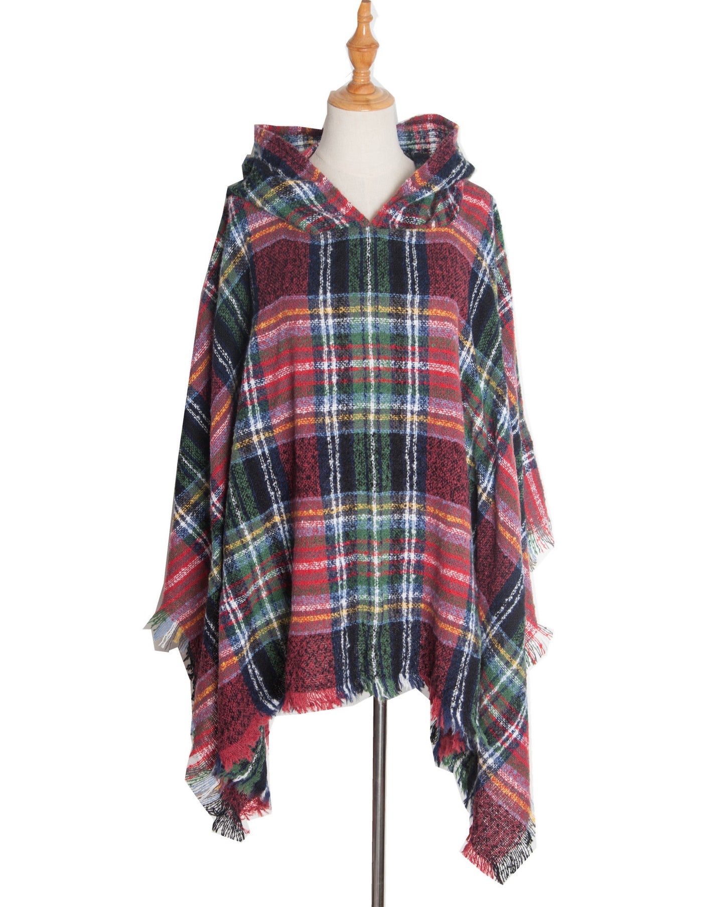 Spring Autumn And Winter Plaid Ribbon Cap Cape And Shawl