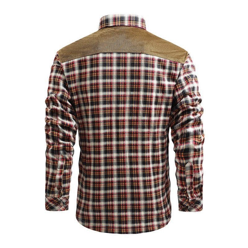 Men's Cotton Plaid Casual Cargo Sweater Jacket