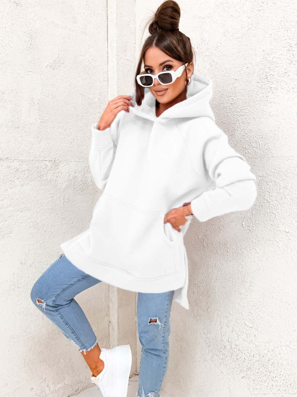 Women's Solid Color Hooded Casual Loose Sweater