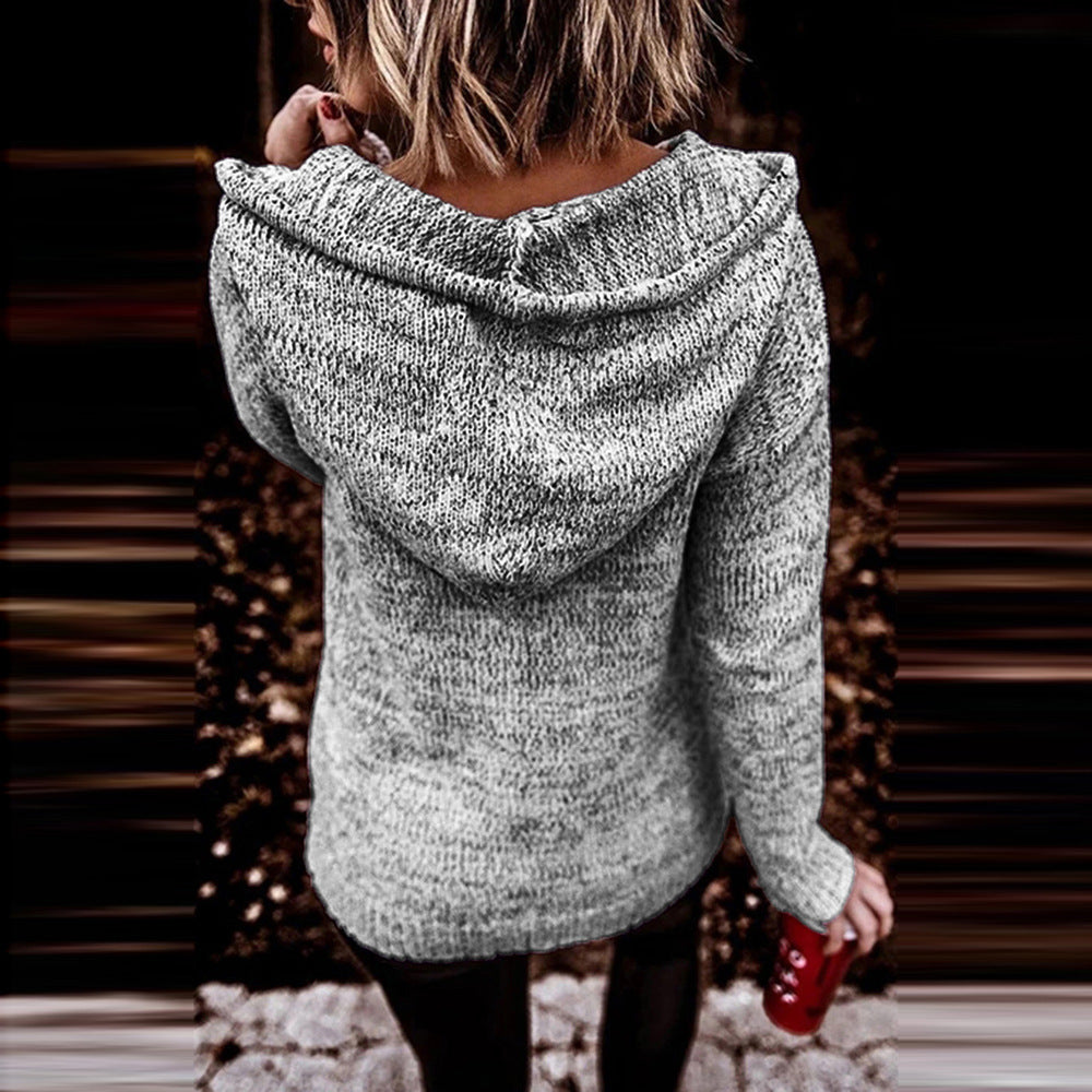 Casual Loose Long-sleeved Hooded Knitted Sweater