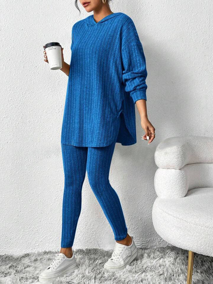 Autumn Solid Color Sunken Stripe Loose-fitting Hoodie Long Sleeve Suit