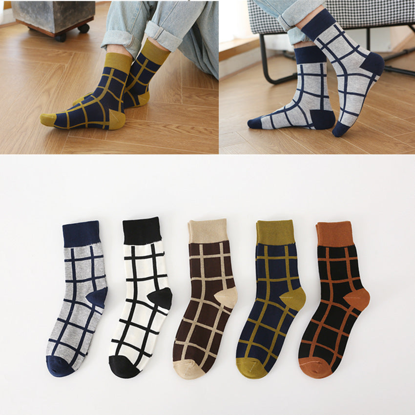 Chessboard Plaid Pattern Middle Tube Cotton Socks