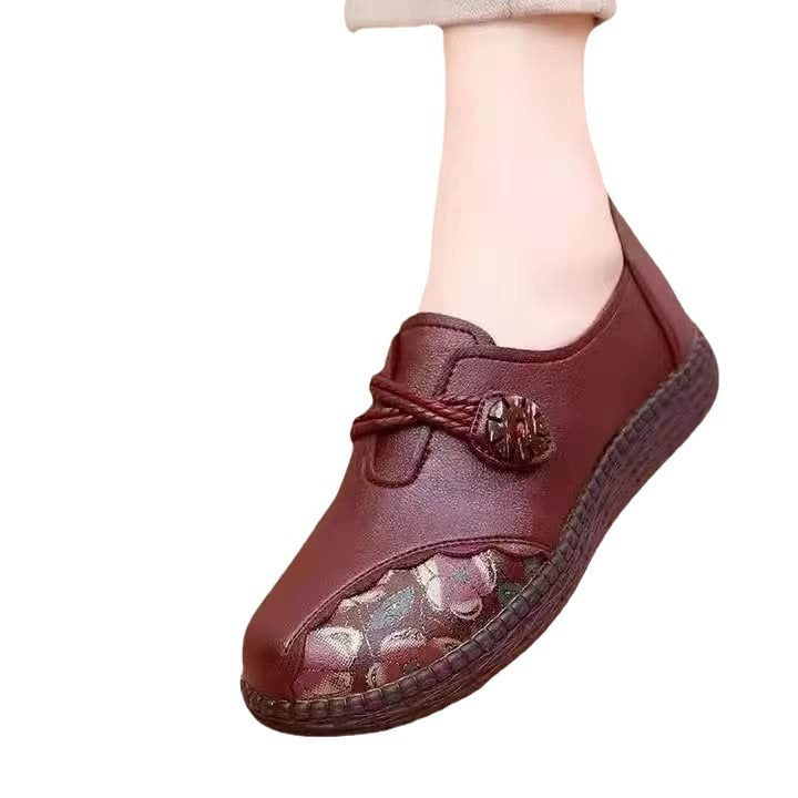 PU Leather Flat Mom Shoes Middle-aged And Elderly