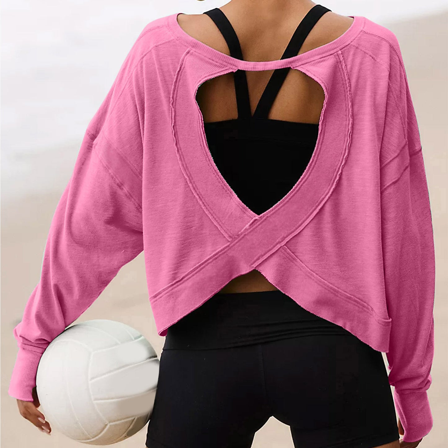 Hollow Backless Long Sleeves Loose T-shirt