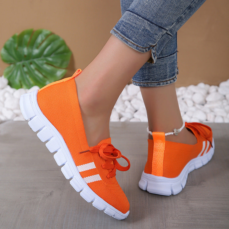 Casual Lace-up Mesh Shoes Preppy Flats Walking Running Sports Shoes Sneakers For Women