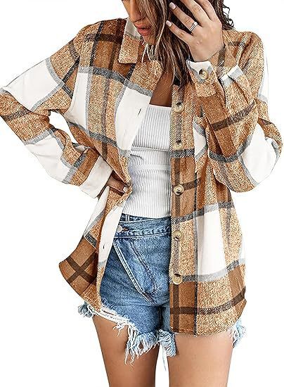 Fashionable Jacket Women's Brushed Woolen Jacket Plaid