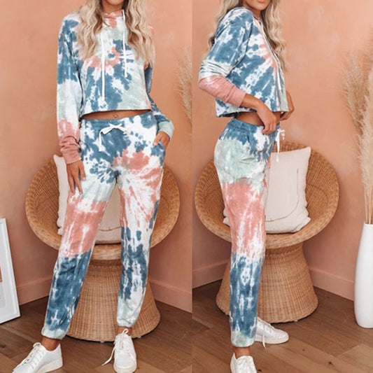 Casual Long-Sleeved Tie-Dye Printed Comfort Set