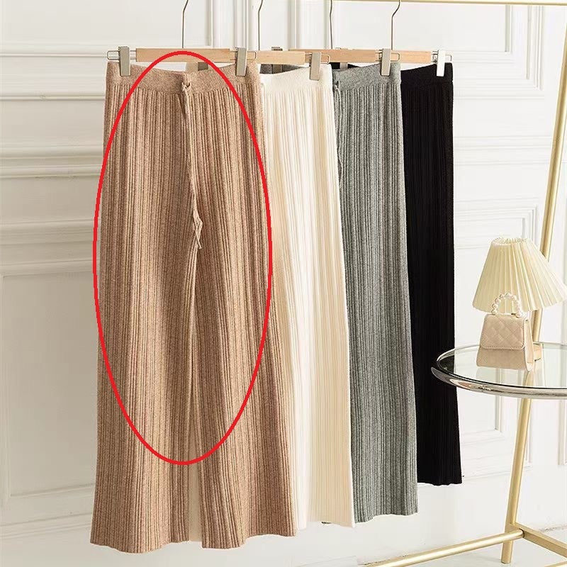 Elastic High Waist Pure Color Knitted Wide-leg Trousers