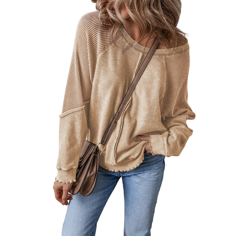 Women's Simple All-match Off-shoulder Casual Loose Round Neck Sweater