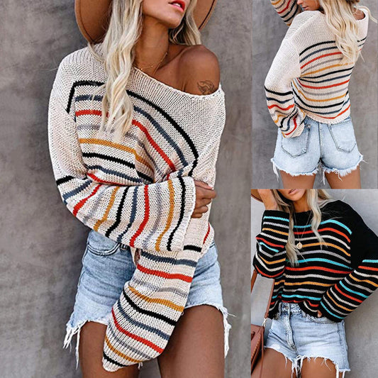 European And American Fashion Word Neck Off-shoulder Knitted Sweater