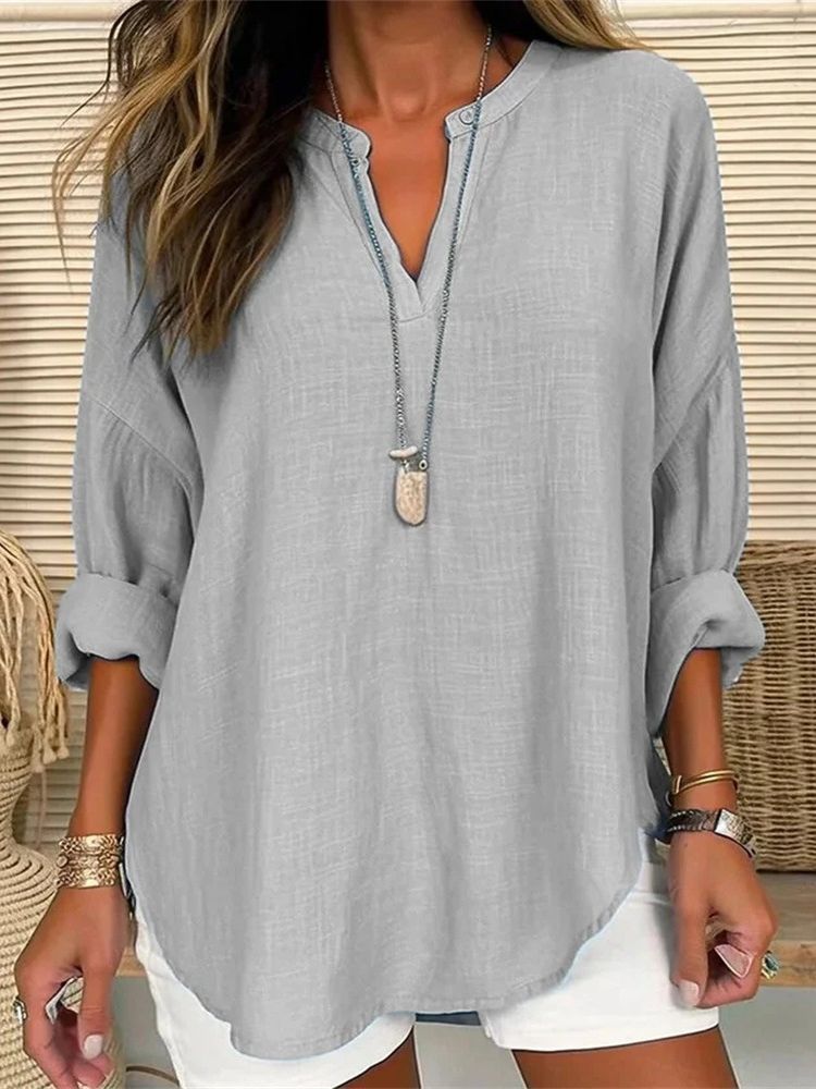 Cotton And Linen Loose Casual Stand Collar Shirt