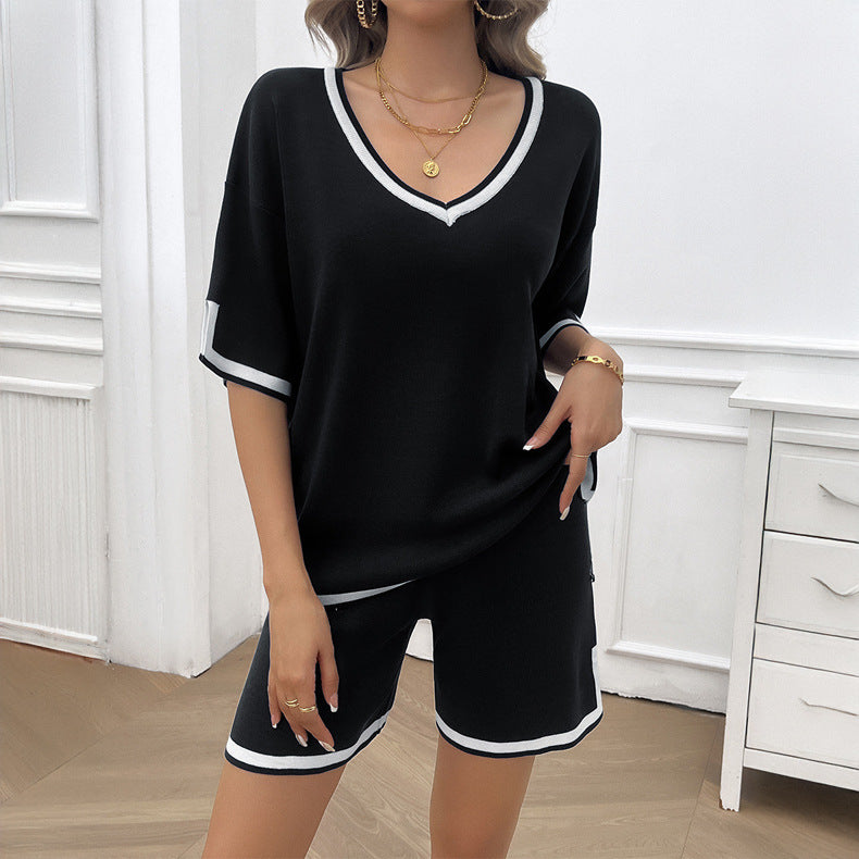 Spring And Summer Women's Clothing Leisure Loose V-neck Sweater Suit