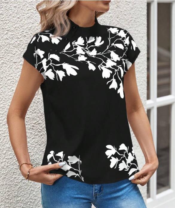 Casual Stand Collar Short Sleeve Regular Pullover Digital Printing