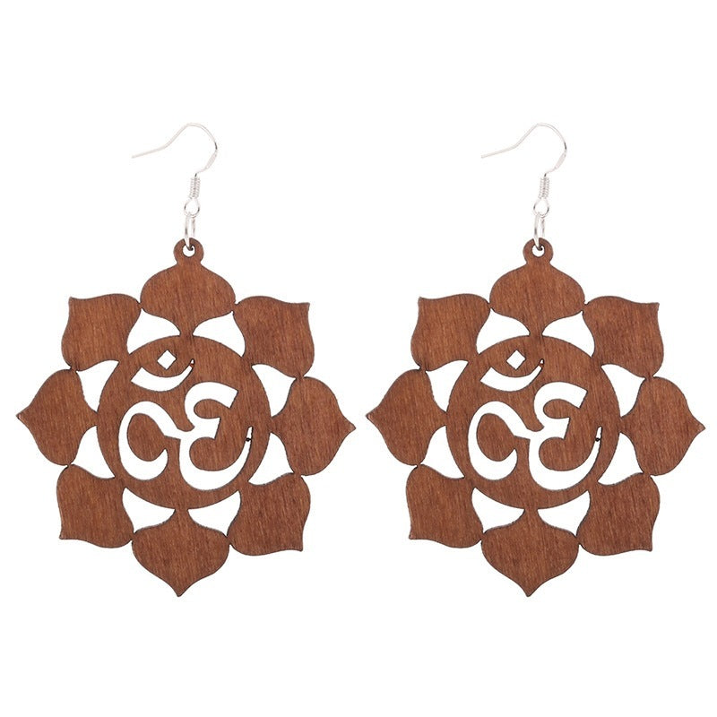 Exaggerated African Pattern Geometric Wooden Earrings Brown