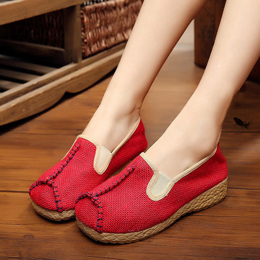 Ethnic Style Straw Sandals Cotton Linen Linen Rattan Straw TPR-sole Shoe